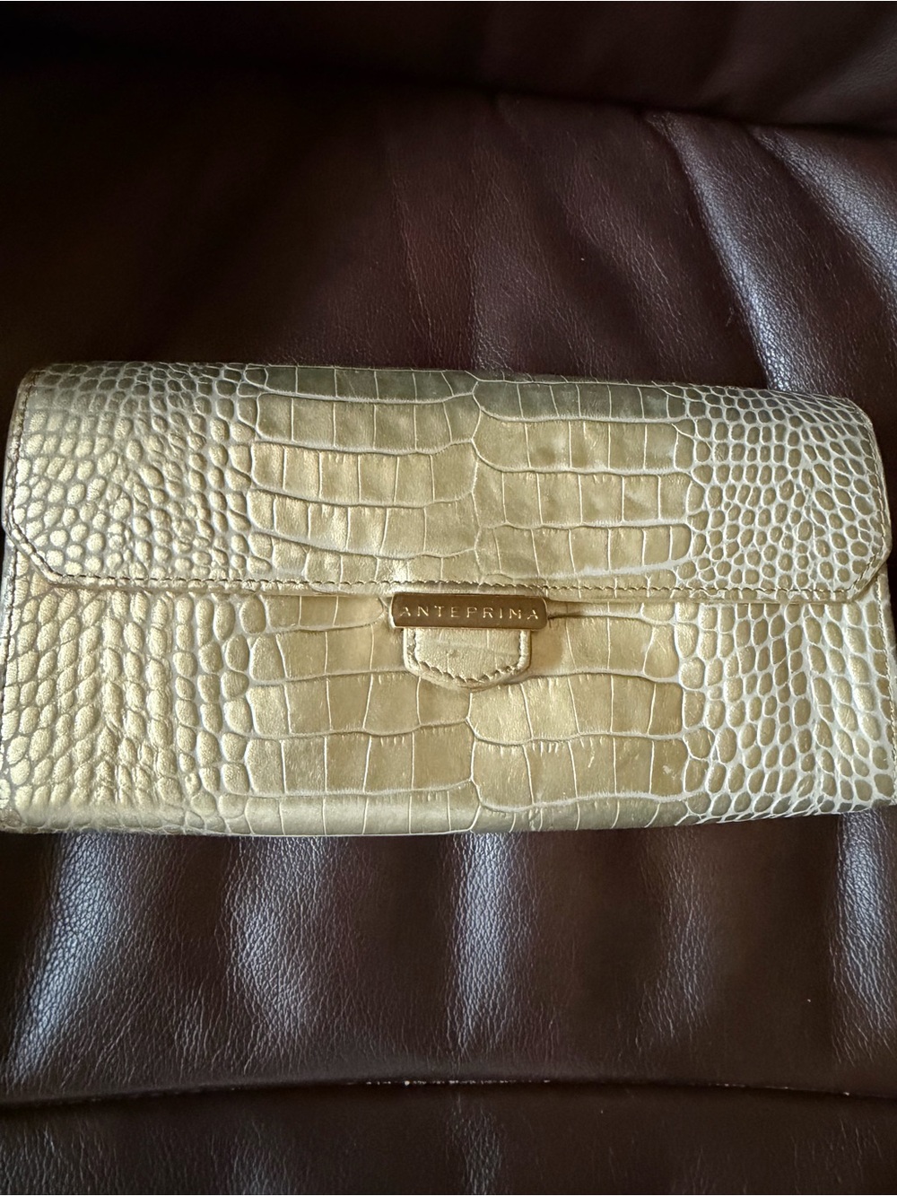 Anteprima Gold Croc-Embossed Clutch Long Wallet GUC